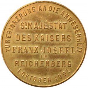 Franciszek Józef I, medal wybity z okazji pobytu cesarza w Reichenberg (Bawaria) 1891