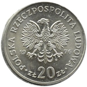 Polska, PRL, 20 złotych 1976, M. Nowotko, destrukt - brak ząbkowania rantu, UNC