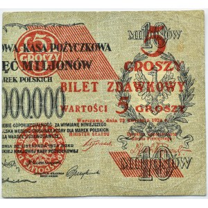 Polska, II RP, bilet zdawkowy 5 groszy 1924, prawa połówka