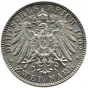 Niemcy, Saksonia, Albert, 2 marki 1902 E, Muldenhütten, edycja pośmiertna, UNC
