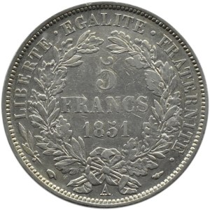 Francja, Republika, 5 franków 1851 A, Paryż