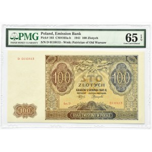 Polska, Generalna Gubernia, 100 złotych 1941, seria D, PMG 65 EPQ