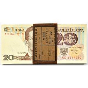 Polska, PRL, paczka bankowa 20 złotych 1982, seria AD, UNC