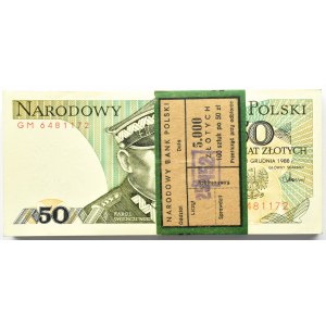 Polska, PRL, paczka bankowa 50 złotych 1988, seria GM, UNC