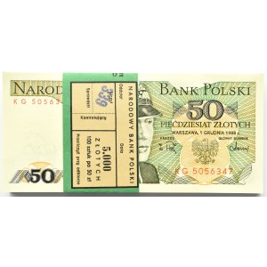 Polska, PRL, paczka bankowa 50 złotych 1988, seria KG, UNC