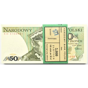 Polska, PRL, paczka bankowa 50 złotych 1988, seria KH, UNC