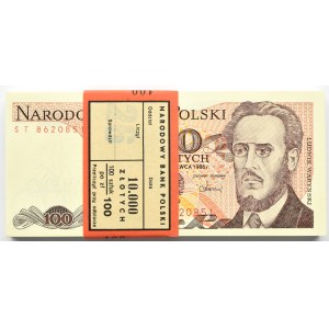Polska, PRL, paczka bankowa 100 złotych 1986, seria ST, UNC
