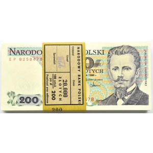 Polska, PRL, paczka bankowa 200 złotych 1988, seria EP, UNC