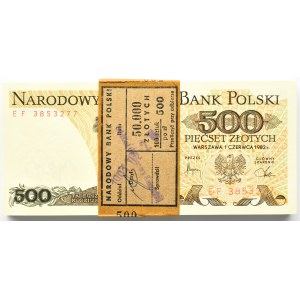 Polska, PRL, paczka bankowa 500 złotych 1982, seria EF, UNC