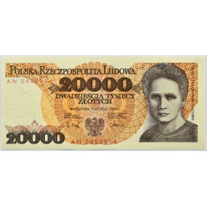 Polska, PRL, M. Skłodowska, 20000 złotych 1989, seria AN, Warszawa, UNC