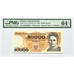 Polska, PRL, M. Skłodowska, 20000 złotych 1989, seria AM, Warszawa, PMG 64 EPQ