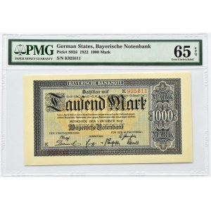 Niemcy, Bawaria, 1000 marek 1922, Monachium, PMG 65 EPQ