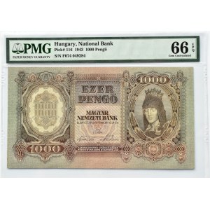 Węgry, 1000 pengo 1943, Budapeszt, seria F 074, PMG 66 EPQ
