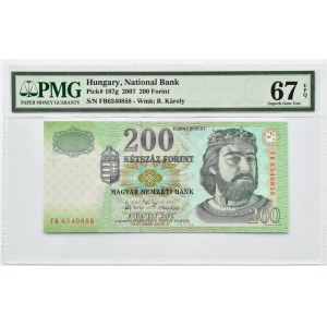 Węgry, 200 forintów 2007, Budapeszt, seria FB, PMG 67 EPQ