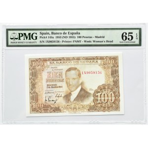 Hiszpania, Juan Carlos, 100 peset 1953, Madryt, seria 1X, PMG 65 EPQ