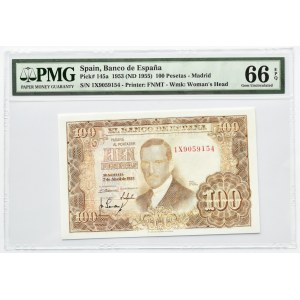 Hiszpania, Juan Carlos, 100 peset 1953, Madryt, seria 1X, PMG 66 EPQ