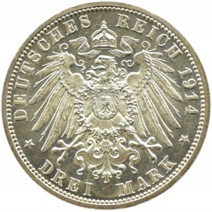 Niemcy, Anhalt, Friedrich i Marie, 3 marki 1914 A, Berlin, UNC