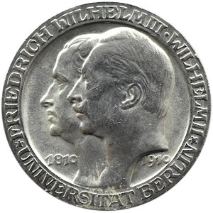 Niemcy, Prusy, Wilhelm II, 3 marki 1910 A, Berlin, 100-lecie Uniwersytetu w Berlinie