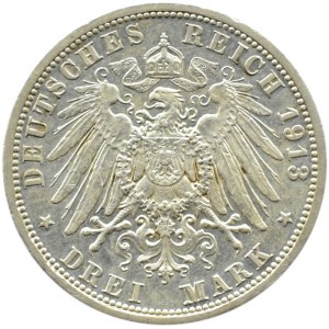 Niemcy, Prusy, Bitwa pod Lipskiem, 3 marki 1913 A, Berlin