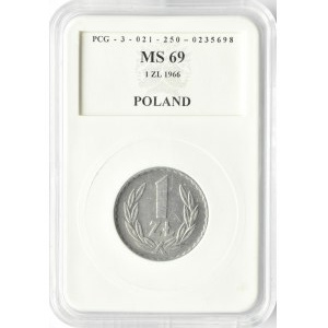 Polska, PRL, 1 złoty 1966, Warszawa, PCG MS69