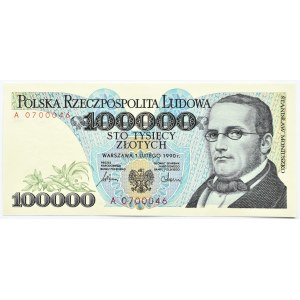 Polska, III RP, St. Moniuszko, 100000 złotych 1990, seria A, Warszawa, RZADKIE, UNC