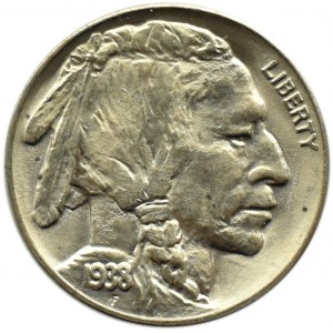 USA, Buffalo, 5 centów 1938 D, Denver, ostatni rocznik, UNC