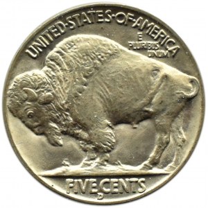 USA, Buffalo, 5 centów 1938 D, Denver, ostatni rocznik, UNC