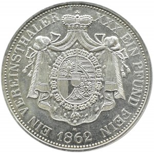 Niemcy, Liechtenstein, Johann II, Vereinstaler 1862 A(M), piękny