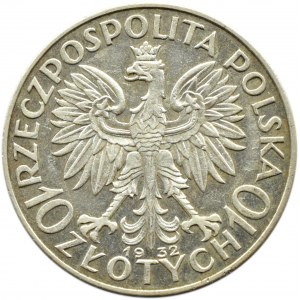 Polska, II RP, Głowa Kobiety, 10 złotych 1932, bez znaku mennicy, Londyn