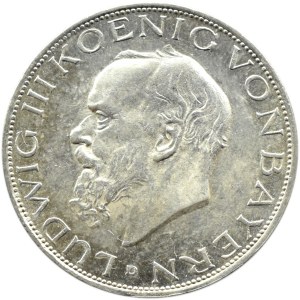 Niemcy, Bawaria, Ludwig III, 3 marki 1914 D, Monachium, UNC