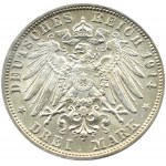 Niemcy, Bawaria, Ludwig III, 3 marki 1914 D, Monachium, UNC