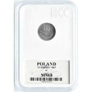 Polska, PRL, 10 groszy 1967, Warszawa, GCN MS68