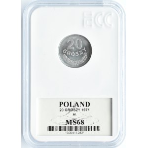 Polska, PRL, 20 groszy 1971, Warszawa, GCN MS68