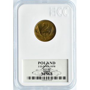 Polska, PRL, 2 złote 1978 bez znaku, Warszawa, GCN MS68