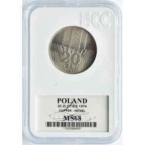 Polska, PRL, 20 złotych 1974, Wieżowiec, Warszawa, GCN MS68