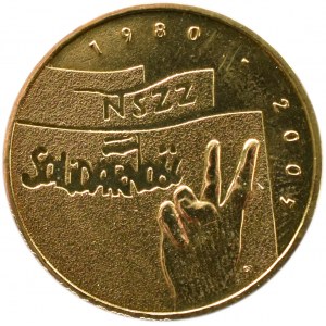 Polska, III RP, destrukt, 2 złote 2005 Solidarność, skrętka o 45%