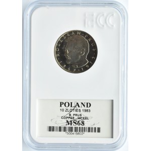 Polska, PRL, 10 złotych 1983, B. Prus, GCN MS68