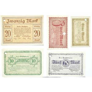 Görlitz/Zgorzelec, lot 5 notgeldów, 1-20 marek 1918-1919, perforacja - kółko, UNC