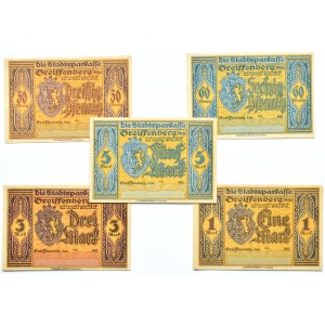 Greiffenberg/Gryfów(Śląsk), 5 notgeldów od 30 pfennigów-5 marek 1920