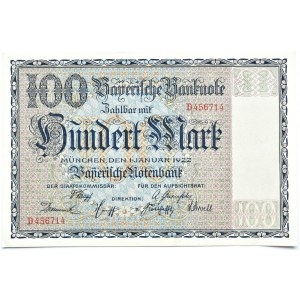 Niemcy, Bawaria, 100 marek 1922, Monachium, piękne