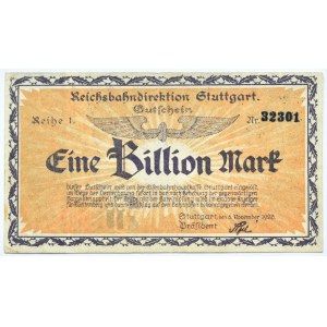 Niemcy, Reichsbahndirektion, 1 bilion marek 1923, seria 1, UNC