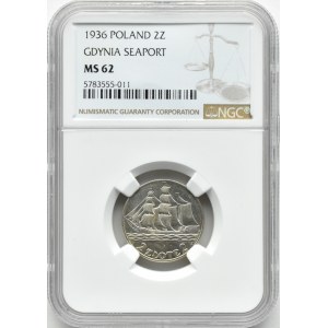 Polska, II RP, Żaglówka, 2 złote 1936, Warszawa, NGC MS62