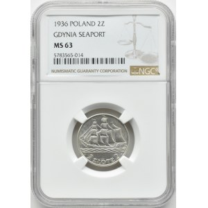 Polska, II RP, Żaglówka, 2 złote 1936, Warszawa, NGC MS63