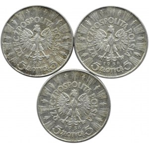 Polska, II RP, Józef Piłsudski, lot 5 złotych 1934-36, Warszawa