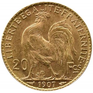 Francja, Republika, Kogut, 20 franków 1907, Paryż