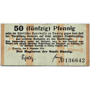 Danzig, Gdańsk, 50 pfennig 1916, jednostronny