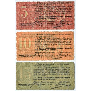 Rosja, Zagłębie Dąbrowskie, lot trzech banknotów, 5,10,15 kopiejek 1914