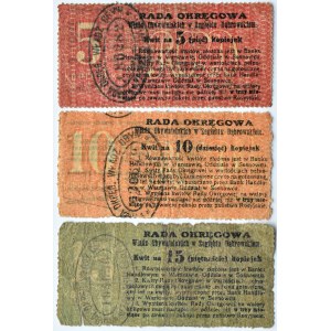 Rosja, Zagłębie Dąbrowskie, lot trzech banknotów, 5,10,15 kopiejek 1914