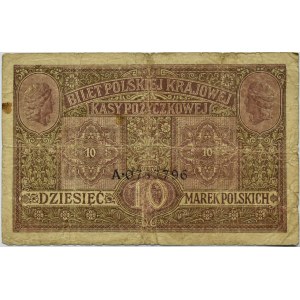 Polska, II RP, 10 marek 1916, Generał, seria i numerator A0...