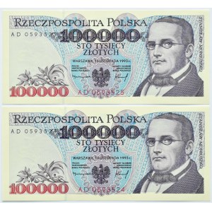 Polska, III RP, St. Moniuszko, 100000 złotych 1993, seria AD, UNC, dwa kolejne numery